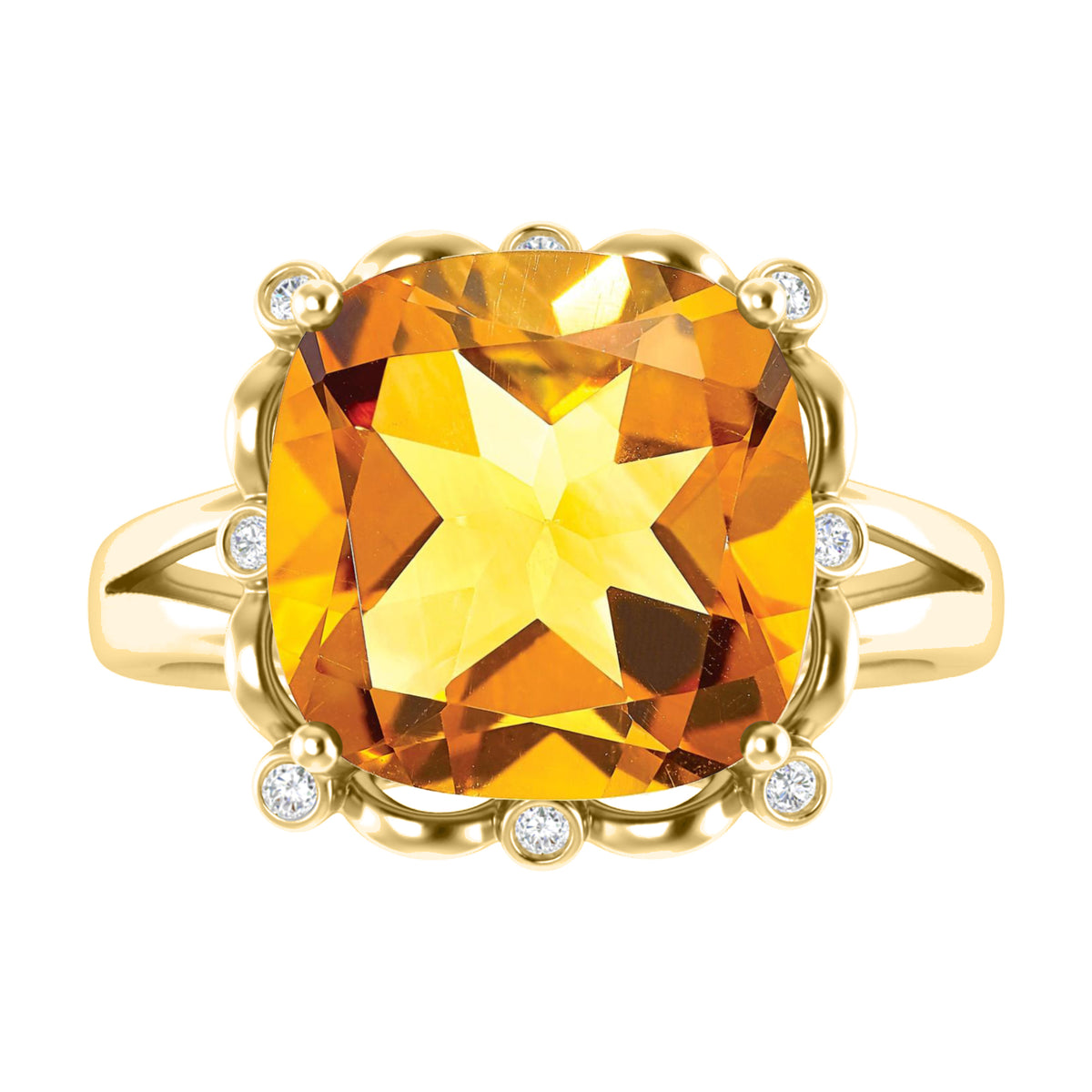 Gold Plated Sterling Silver Natural Citrine and White Topaz Halo Engagement Ring