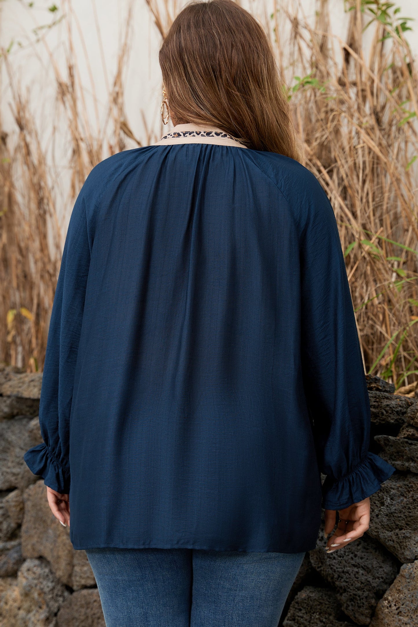 Threaded Pear Katelyn Long Flounce Sleeve PLUS Blouse