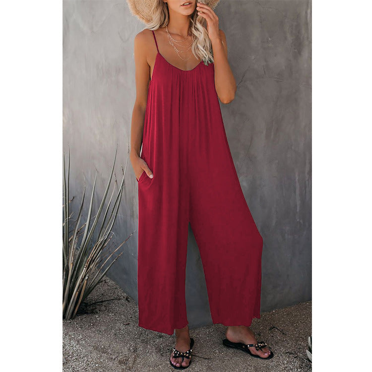 Women’s Pleated Chest Cross-Strap Jumpsuit