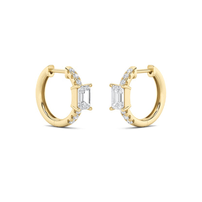 1.5Cttw Emerald Shaped Lab Grown Diamond (F/VS) Accented Huggie Earrings in 14K Yellow Gold