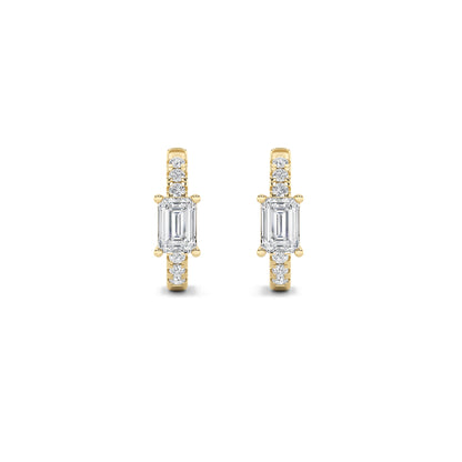 1.5Cttw Emerald Shaped Lab Grown Diamond (F/VS) Accented Huggie Earrings in 14K Yellow Gold