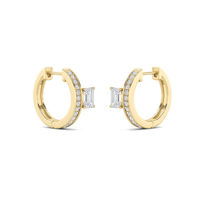 1.25Cttw Emerald Shaped Lab Grown Diamond (F/VS) Accented Huggie Earrings in 14K Yellow Gold