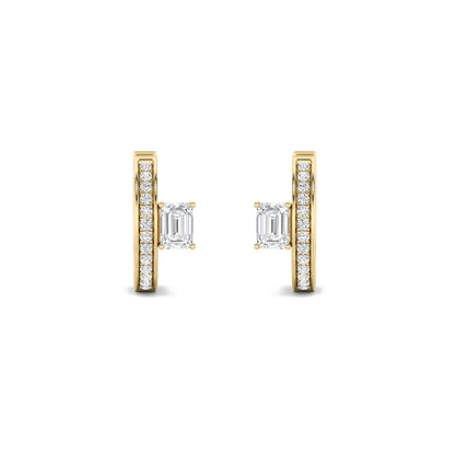 1.25Cttw Emerald Shaped Lab Grown Diamond (F/VS) Accented Huggie Earrings in 14K Yellow Gold