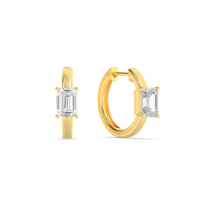 1.5Cttw Emerald Shaped Lab Grown Diamond (F/VS) Solitaire Huggie Earrings in 14K Yellow Gold