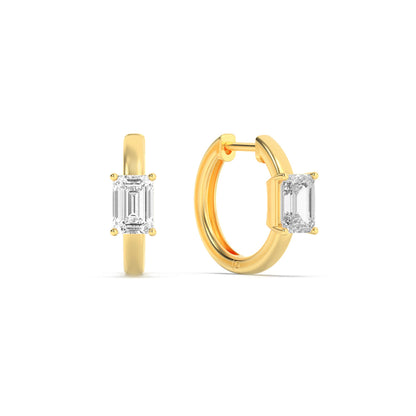1.5Cttw Emerald Shaped Lab Grown Diamond (F/VS) Solitaire Huggie Earrings in 14K Yellow Gold