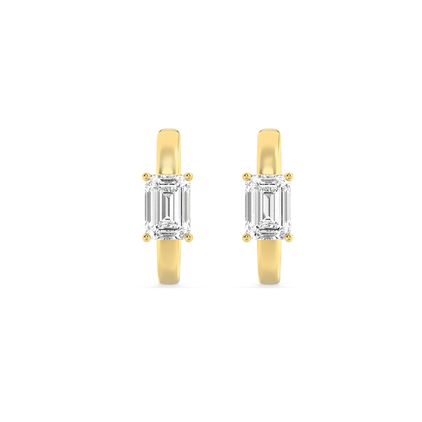 1.5Cttw Emerald Shaped Lab Grown Diamond (F/VS) Solitaire Huggie Earrings in 14K Yellow Gold