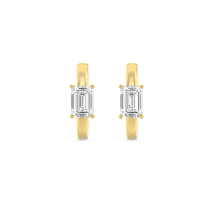 1.5Cttw Emerald Shaped Lab Grown Diamond (F/VS) Solitaire Huggie Earrings in 14K Yellow Gold