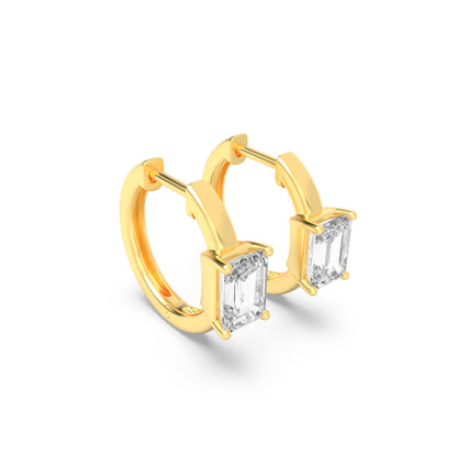 1.5Cttw Emerald Shaped Lab Grown Diamond (F/VS) Solitaire Huggie Earrings in 14K Yellow Gold