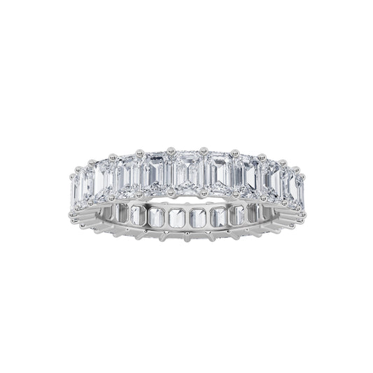 5.25Cttw Emerald Shaped Lab Grown Diamond Split Prong Eternity Ring in 14K Gold (F/VS)