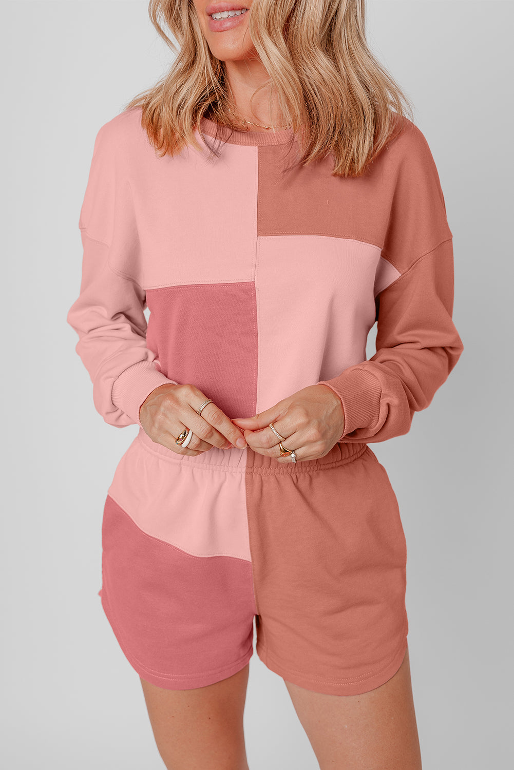 Threaded Pear Saige Patchwork Long Sleeve Shorts