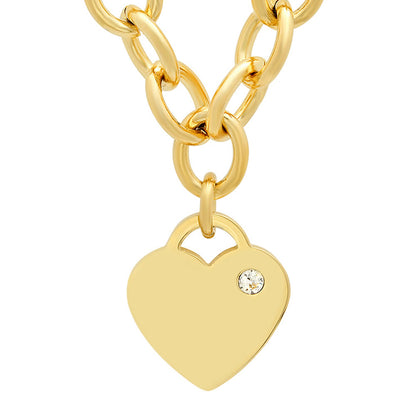18KT Gold Plated Stainless Steel Rolo Heart Necklace Adorned With Swarovski Crystals