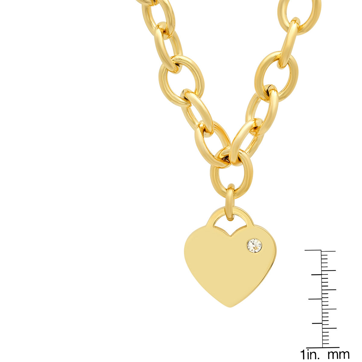 18KT Gold Plated Stainless Steel Rolo Heart Necklace Adorned With Swarovski Crystals