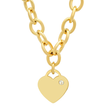 18KT Gold Plated Stainless Steel Rolo Heart Necklace Adorned With Swarovski Crystals