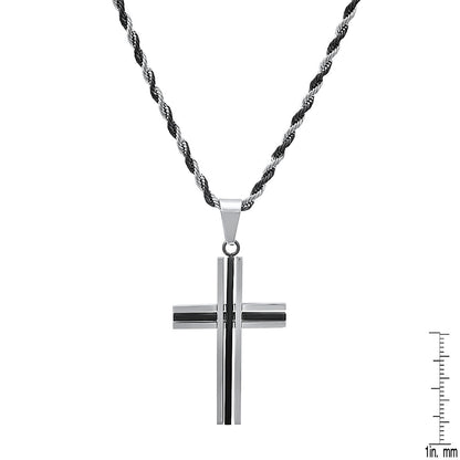 Two Tone Black Ip And Stainless Steel Cross Pendant