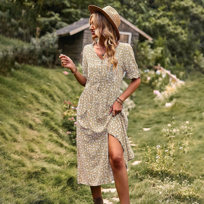Women’s Dress With Spring/Summer Printed Temperament, A-Line Skirt Popular