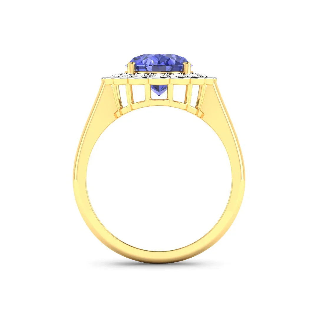 2.69 Ct Oval Violet Tanzanite and White Diamond Prong 14k Gold Halo Statement Floral Ring