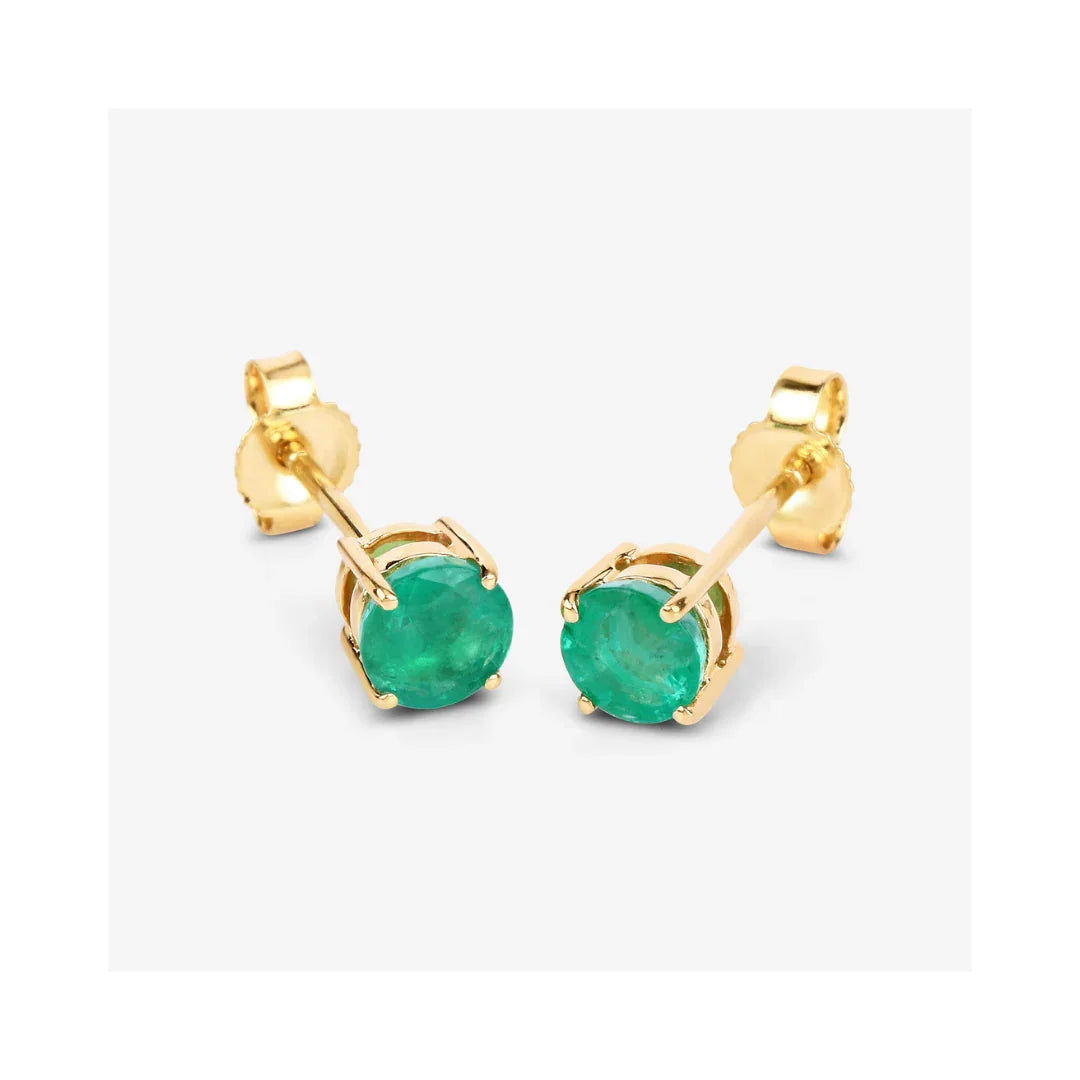 0.72 Ct Round Green Zambian Emerald Prong 10K Stud Earrings