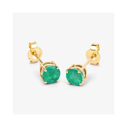 0.72 Ct Round Green Zambian Emerald Prong 10K Stud Earrings