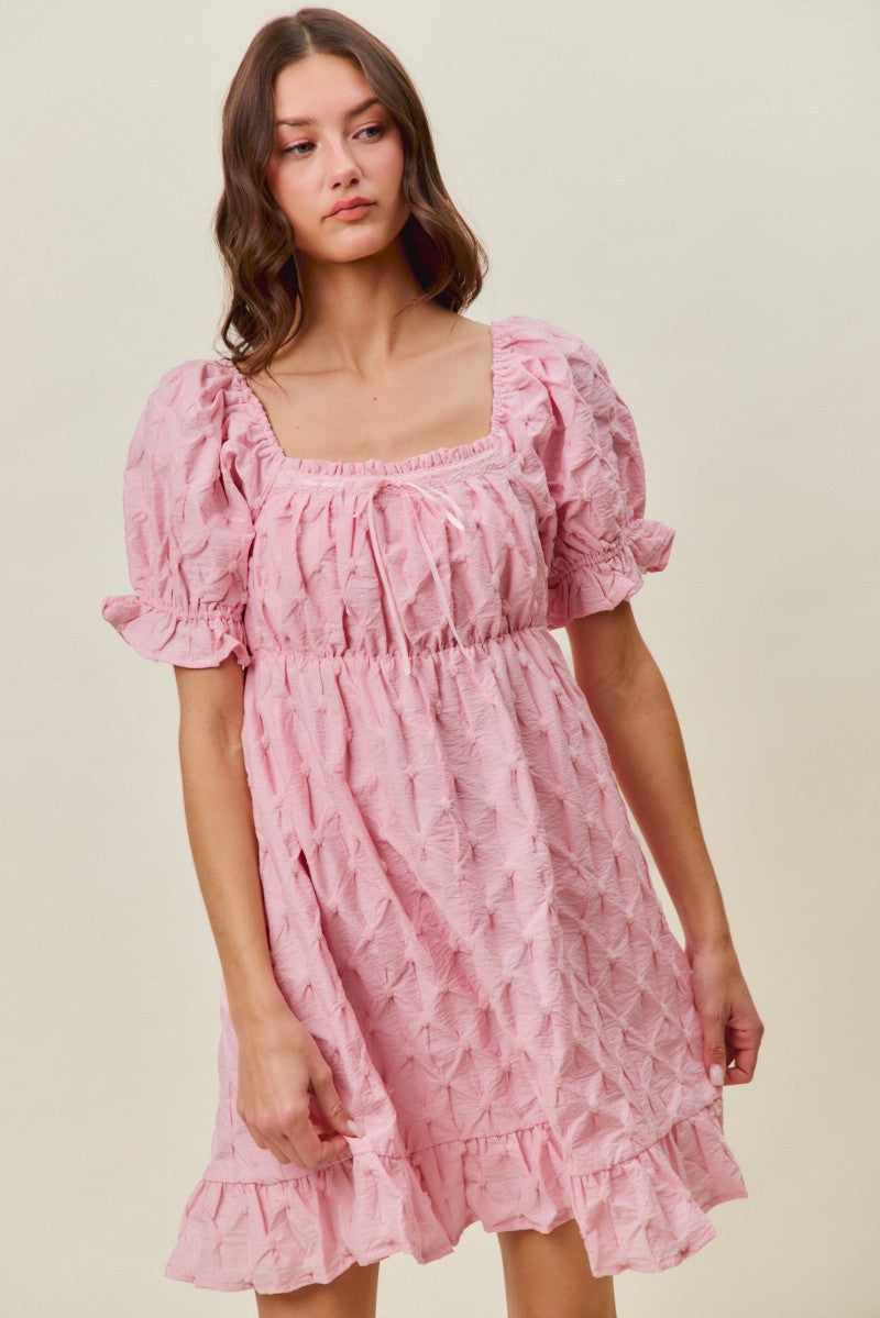 SO ME Texture Woven Ruching On Bust Mini Dress in Pink