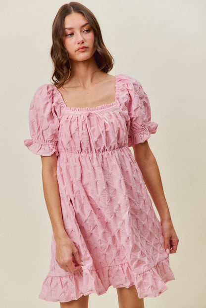 SO ME Texture Woven Ruching On Bust Mini Dress in Pink