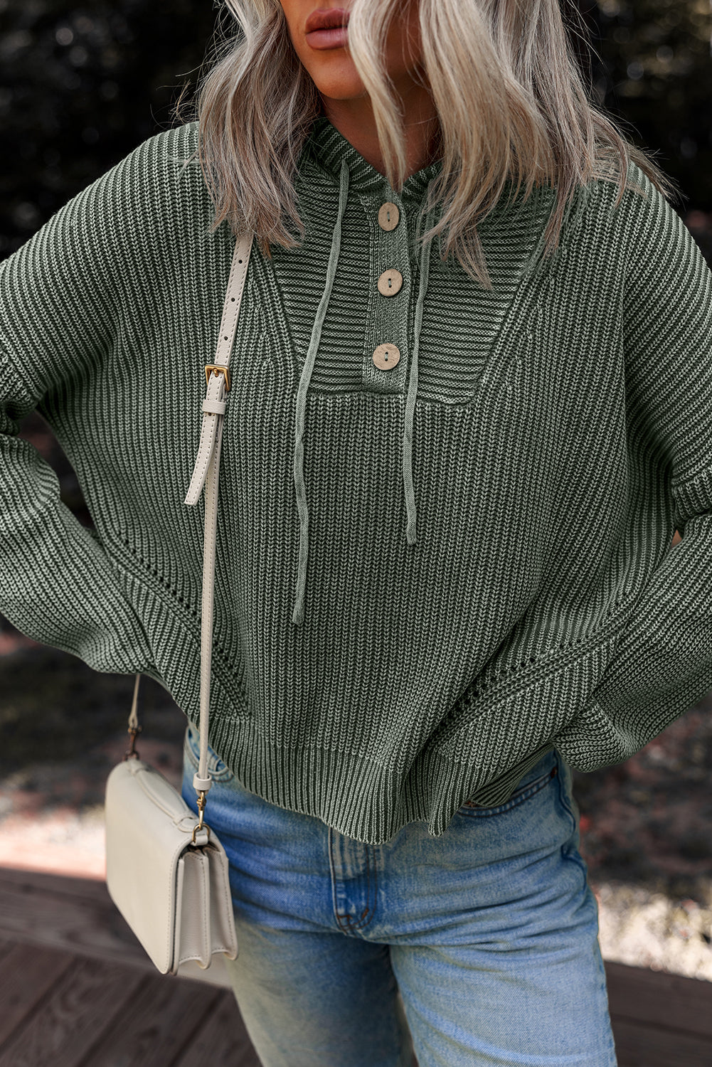 Threaded Pear Sofioya Knit Drawstring Hooded Sweater