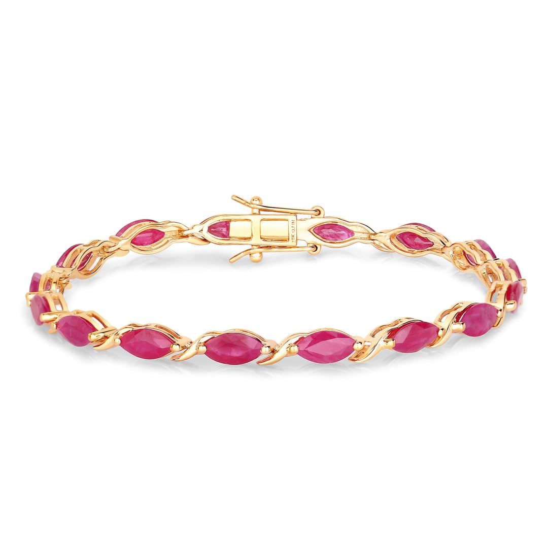 Marquise Pink Ruby Prong 10K Yellow Gold Tennis Bracelet