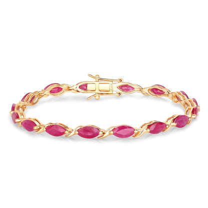 Marquise Pink Ruby Prong 10K Yellow Gold Tennis Bracelet