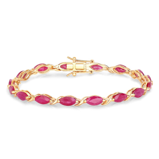 Marquise Pink Ruby Prong 10K Yellow Gold Tennis Bracelet