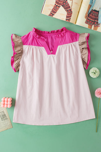 Threaded Pear Maci Ruffled Sleeve Frill V Neck Blouse