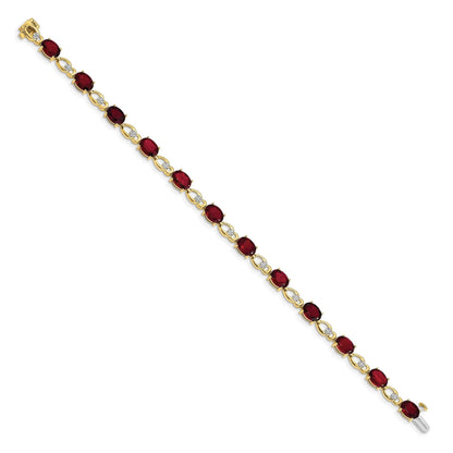 Oval Red Garnet & Diamond Prong 14K Yellow Gold Link Bracelet