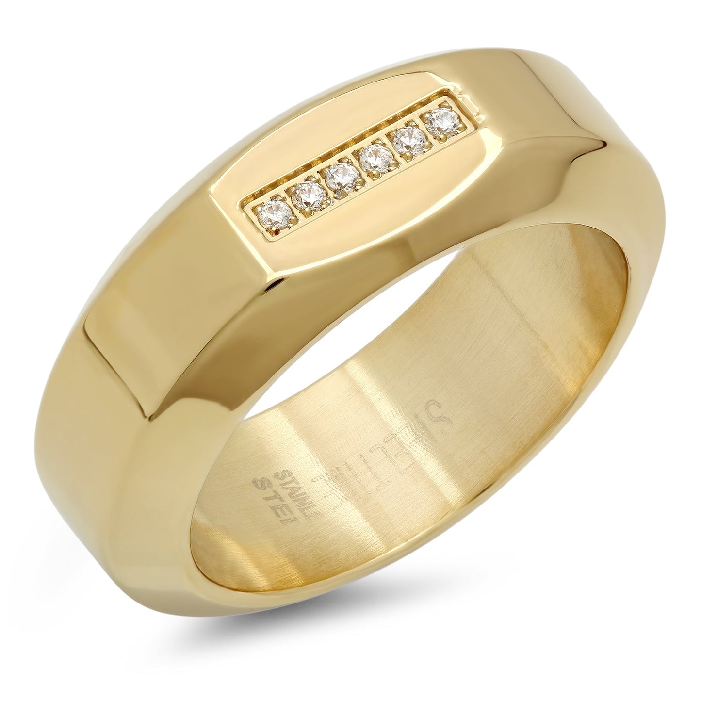 Stainless Steel Band Ring With Simulated Diamonds