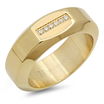 Stainless Steel Band Ring With Simulated Diamonds