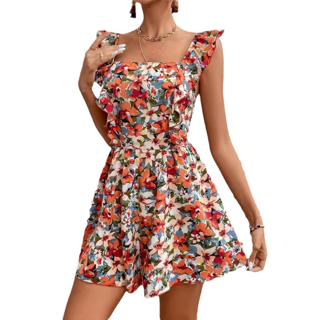 🌸 Women's Sleeveless Square Neck Printed Jumpsuit
