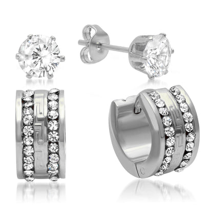 CZ Stud & Huggie Hoop Earring Set