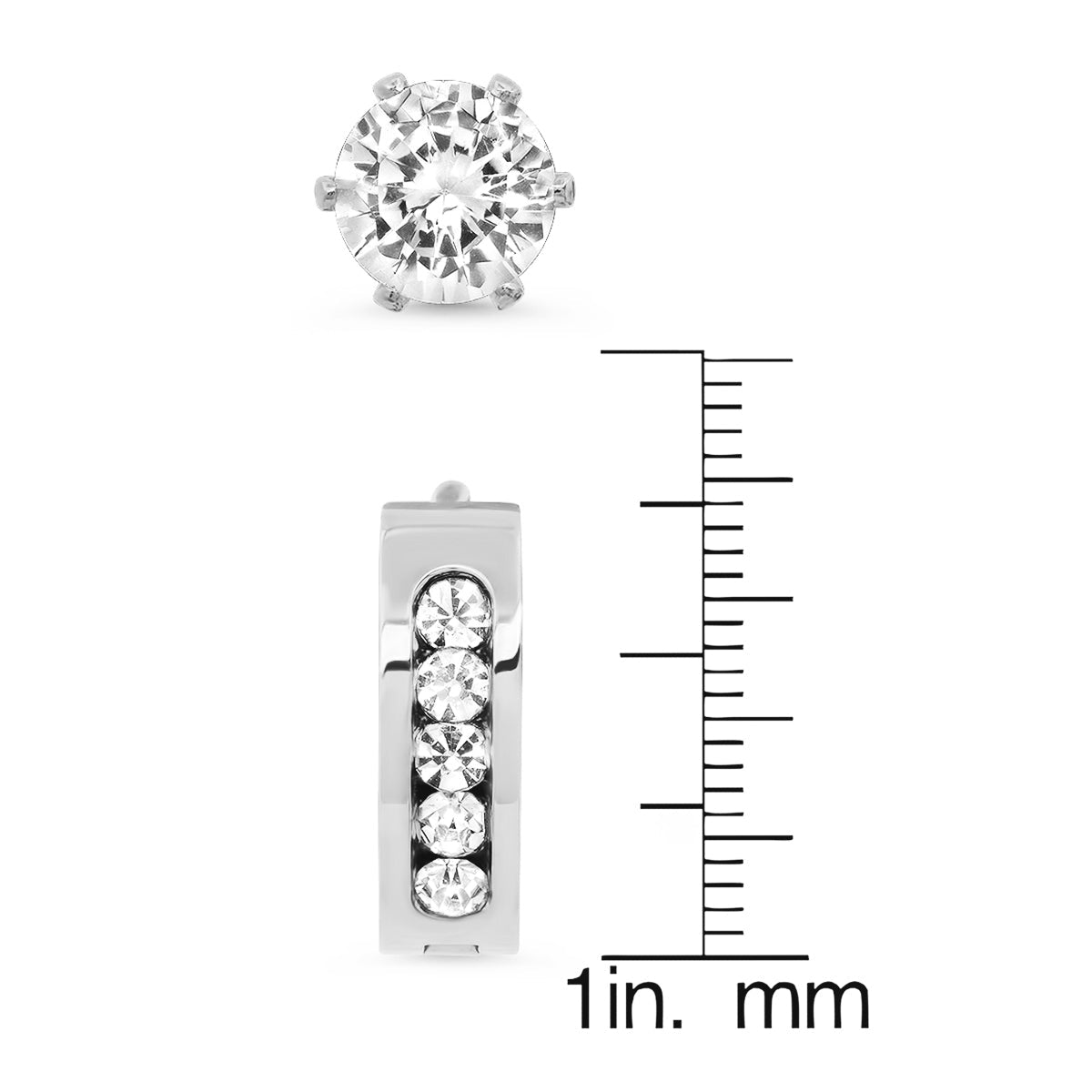 Classic CZ Stud & Crystal Huggie Hoop Earring Set
