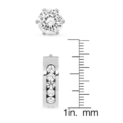 Classic CZ Stud & Crystal Huggie Hoop Earring Set