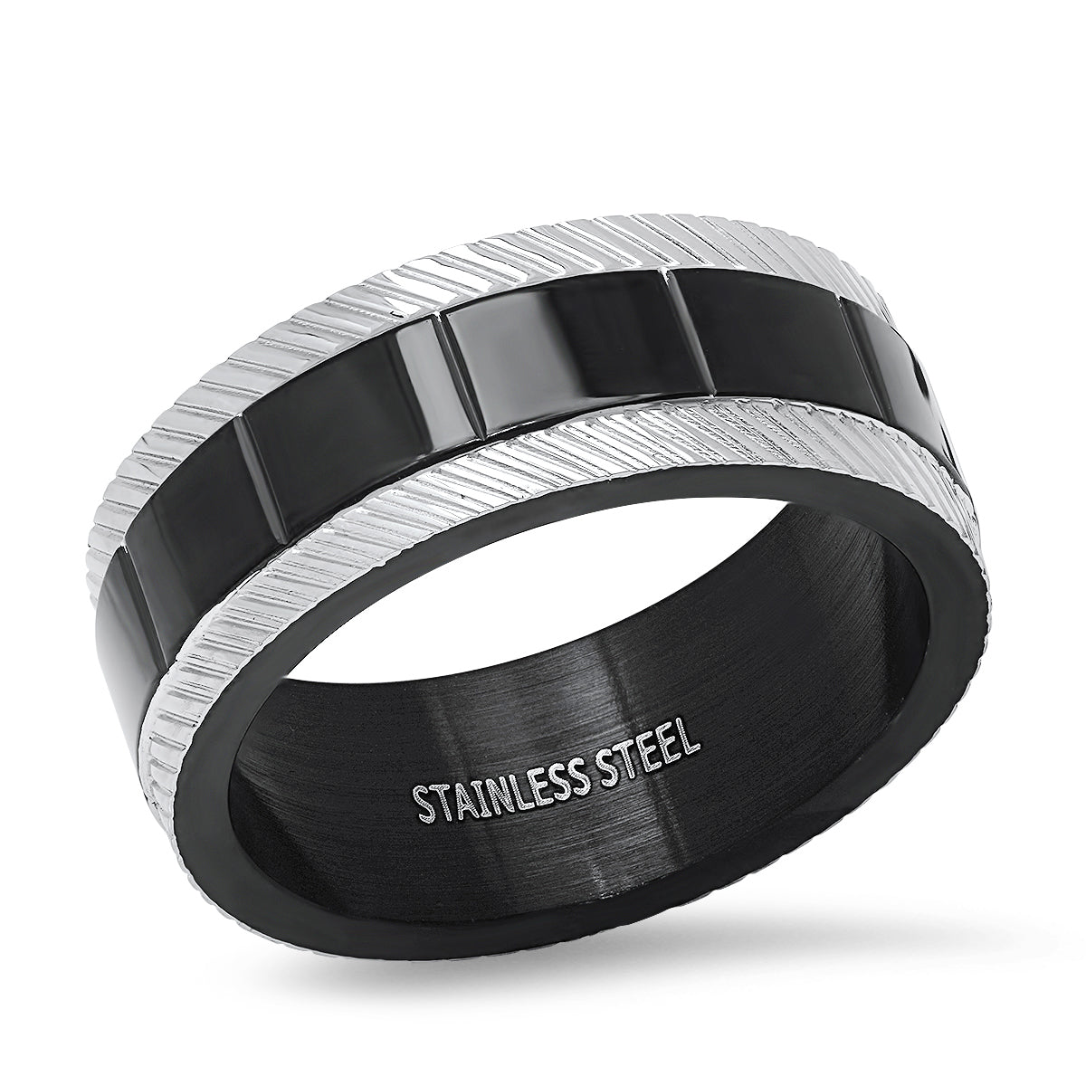 Black+ Steel Striped Ring Band