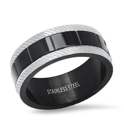 Black+ Steel Striped Ring Band