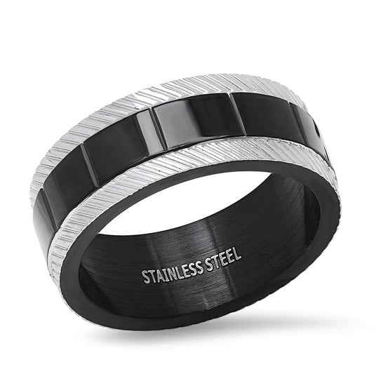 Black+ Steel Striped Ring Band