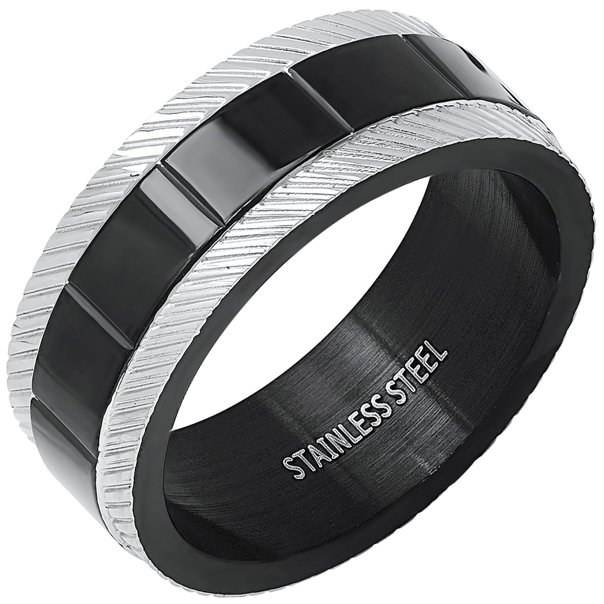 Black+ Steel Striped Ring Band
