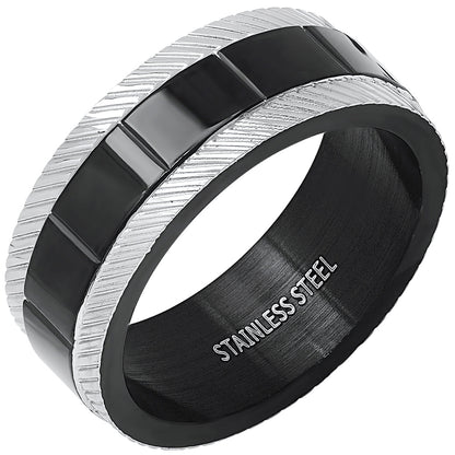 Black+ Steel Striped Ring Band