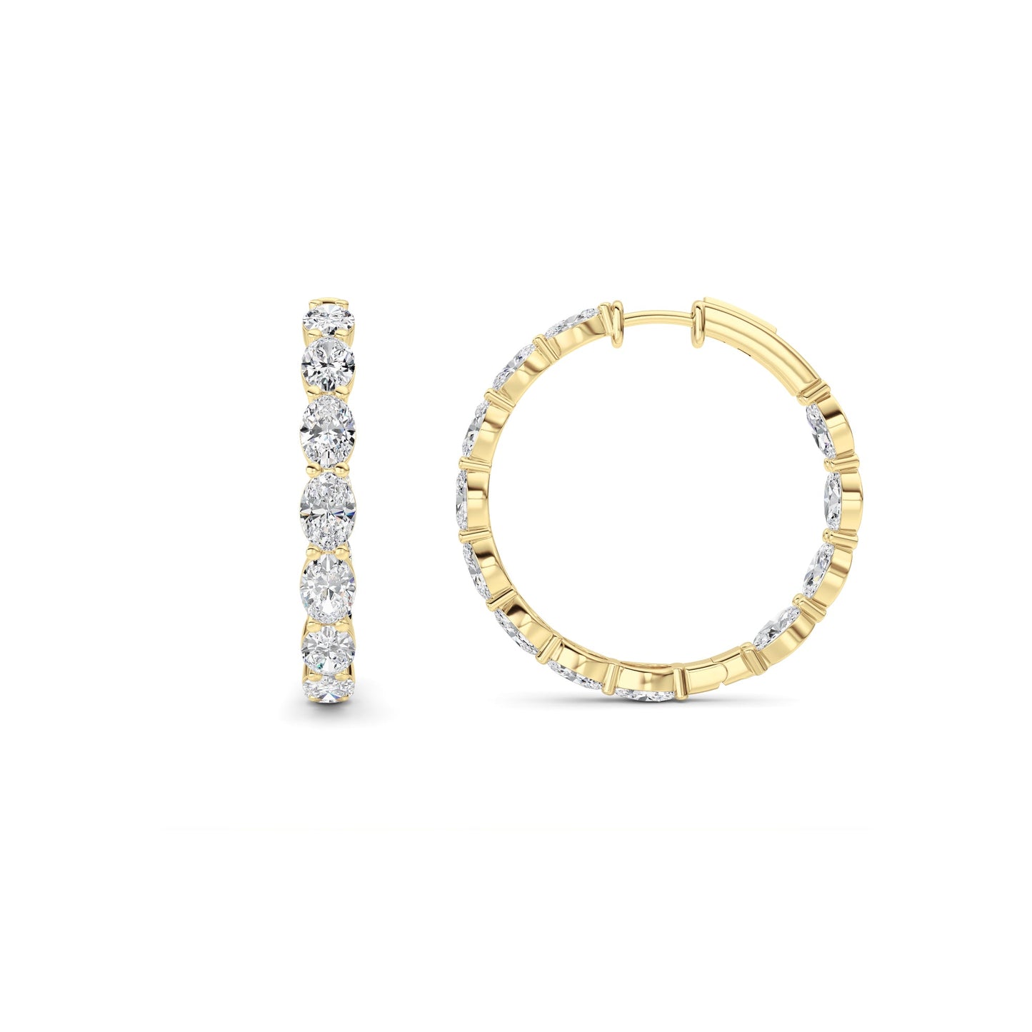 Oval Shaped Lab Grown Diamond (F/VS) InsideOut Hoop Earrings in 14K Yellow Gold