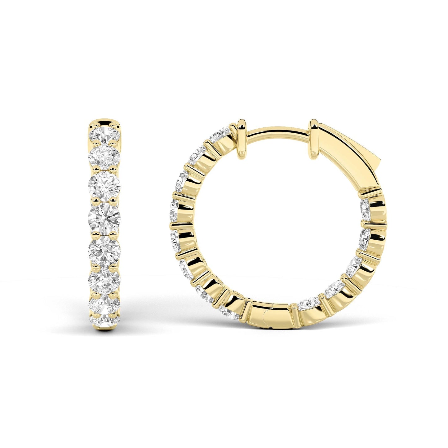 Round Shaped Lab Grown Diamond Inside Out Hoop Earrings in 14K Gold (F/VS)