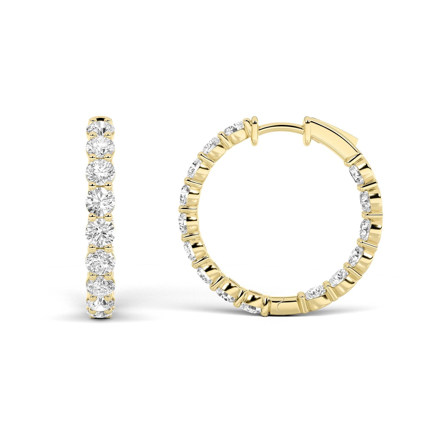 Round Shaped Lab Grown Diamond Inside Out Hoop Earrings in 14K Gold (F/VS)