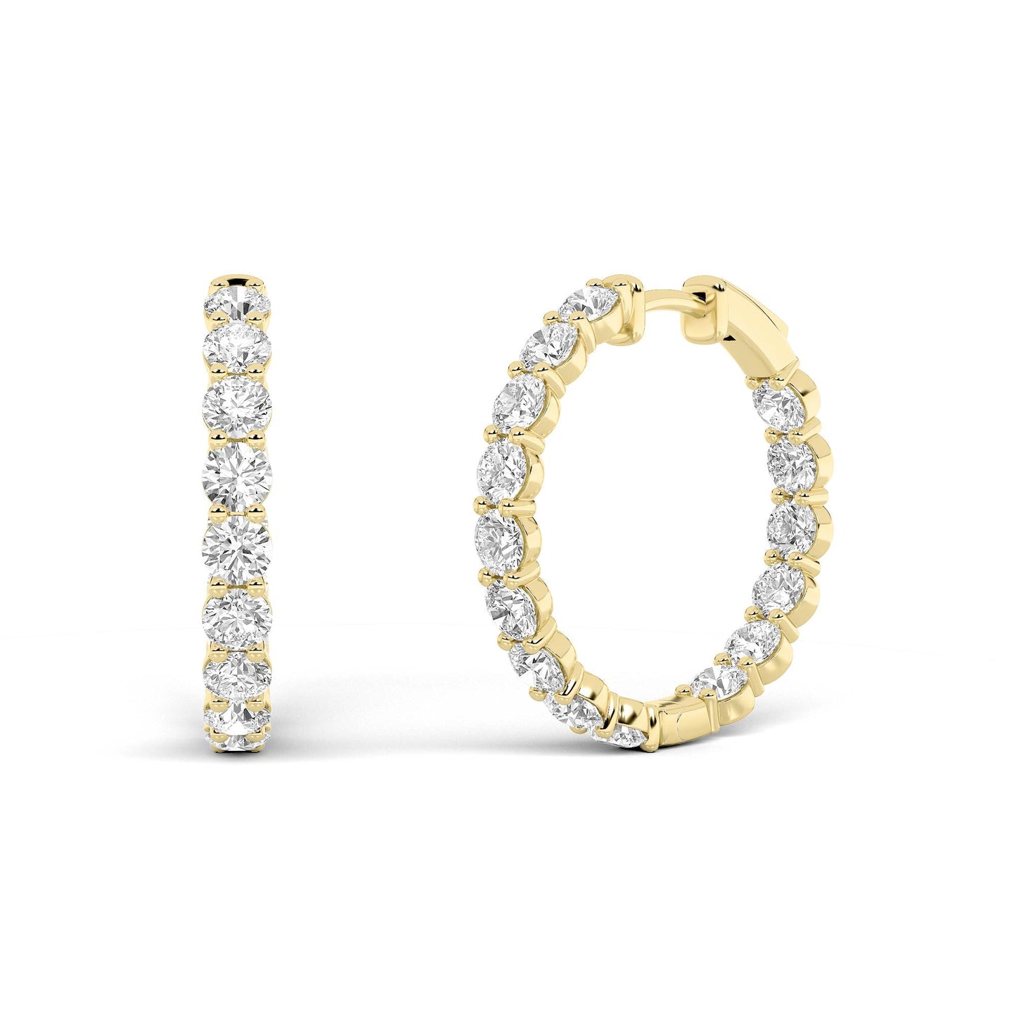 Round Shaped Lab Grown Diamond Inside Out Hoop Earrings in 14K Gold (F/VS)