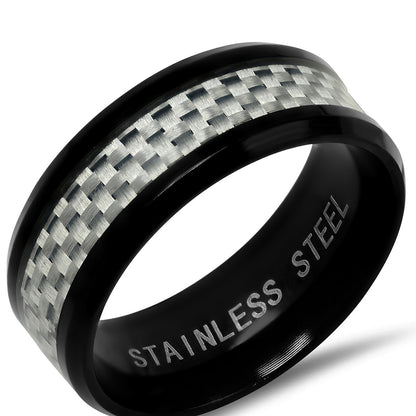 Black Ip Stainless Steel and White Carbon Fiber Ring