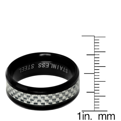 Black Ip Stainless Steel and White Carbon Fiber Ring