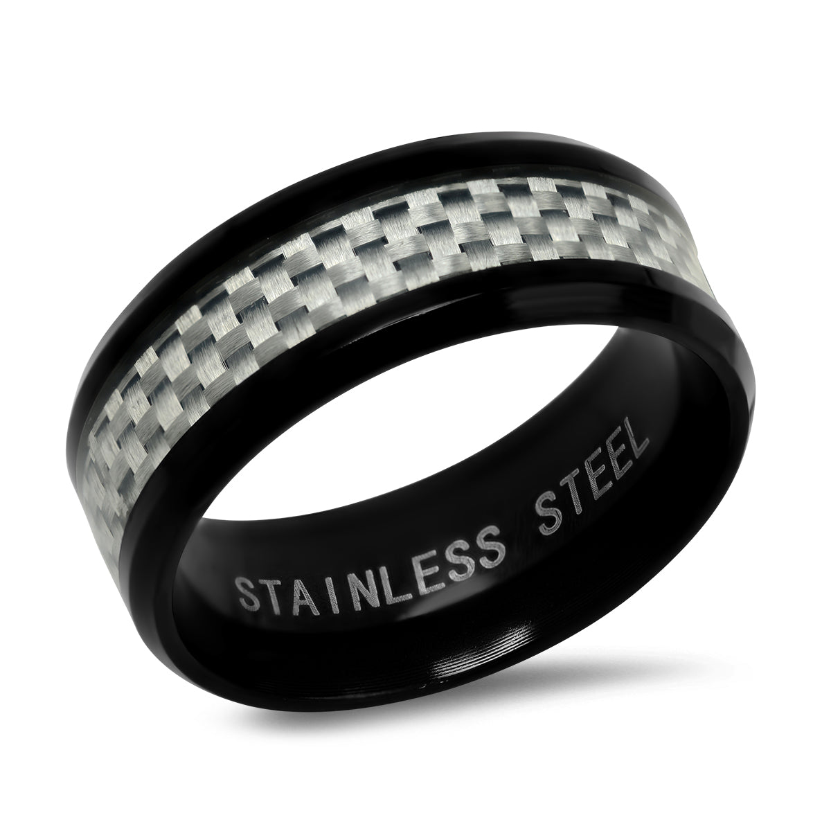 Black Ip Stainless Steel and White Carbon Fiber Ring