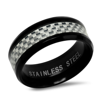 Black Ip Stainless Steel and White Carbon Fiber Ring