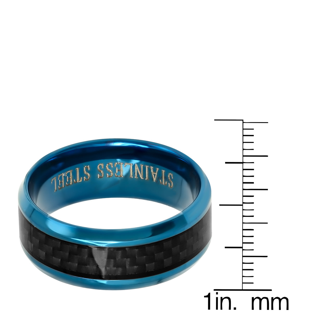 Blue IP Stainless Steel and Black Carbon Fiber Inlay Ring